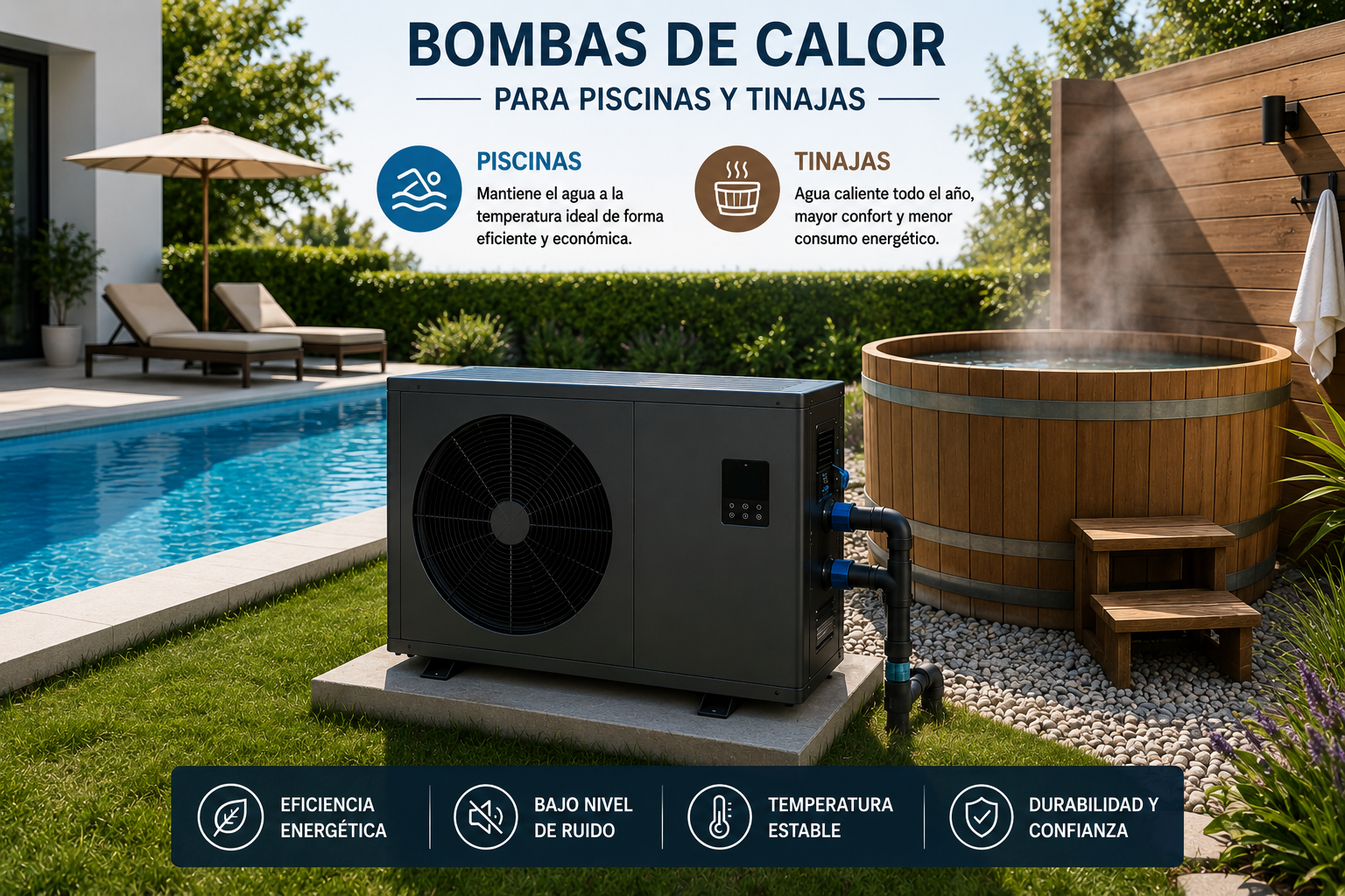 Bomba de calor para piscinas y tinajas instalada por Calfrio